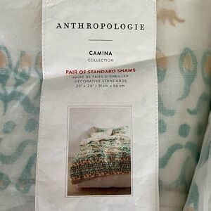 Anthropologie Camina Collection Duvet Cover and Standard Shams - Green and Cream